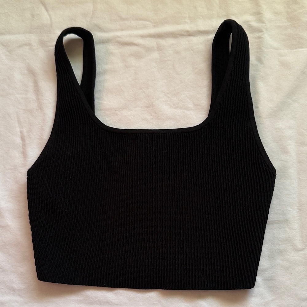 Aritzia Babaton Black Ribbed Crop Top